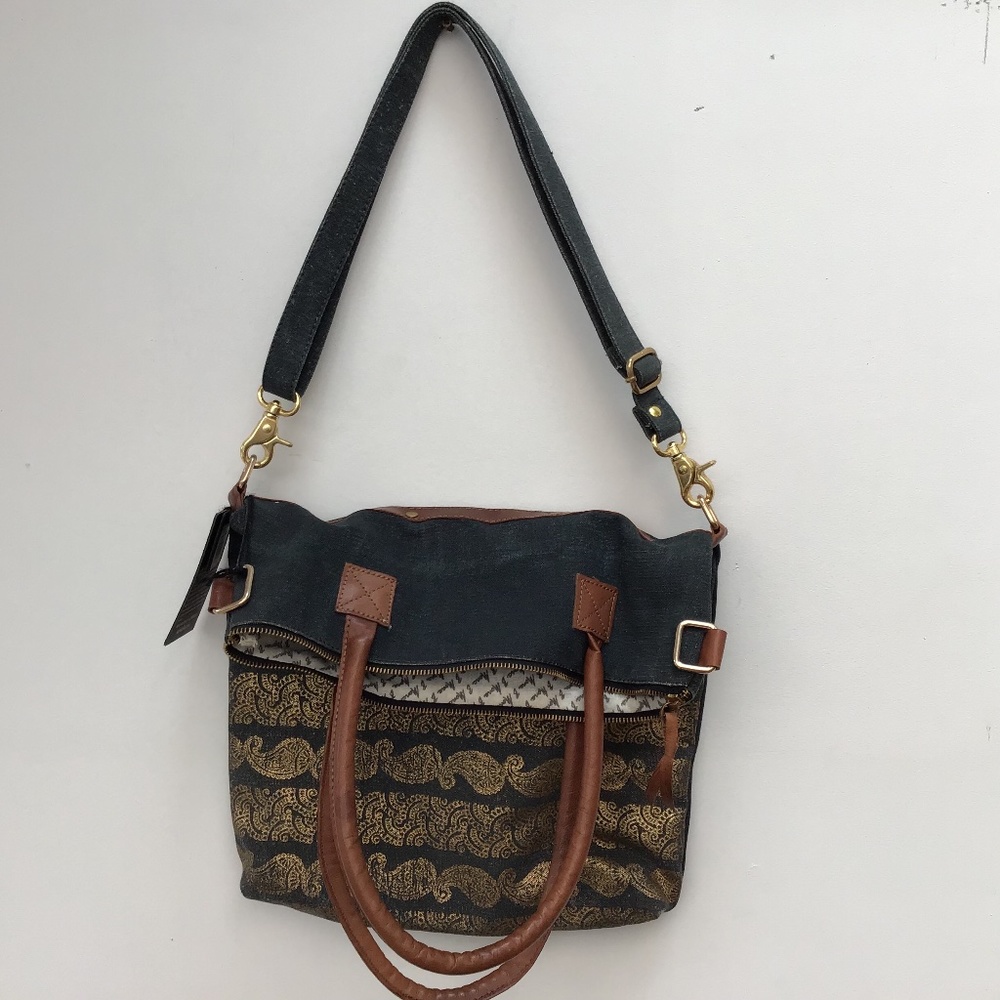 Mona B canvas denim folding crossover bag